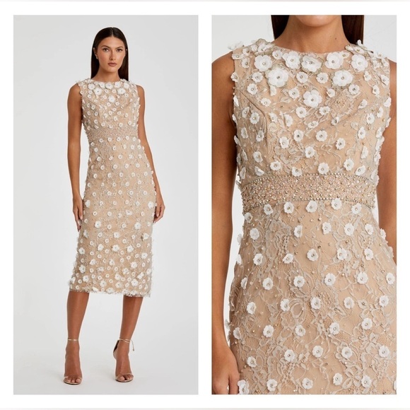 MAC DUGGAL 67853 NWT Floral Applique Sleeveless Midi Dress